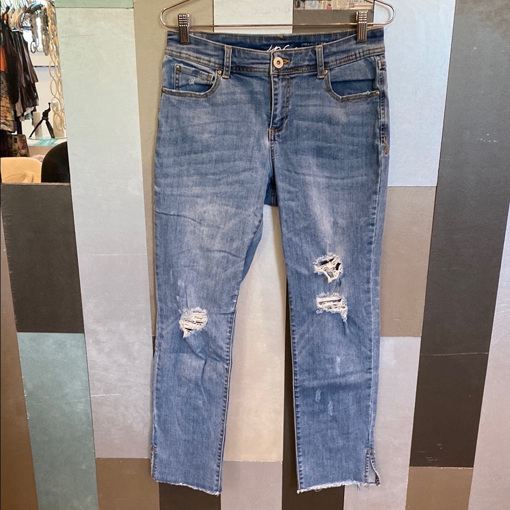 INC Blue Distressed Women's Jeans, Ankle Straight Leg Style